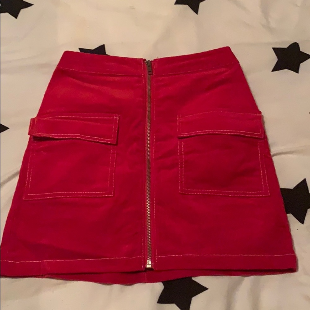 red corduroy  zip up skirt